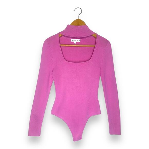 All The Ways REVOLVE Women's Victoria Square Neck Bodysuit Size M Pink Ribbed - Picture 1 of 11